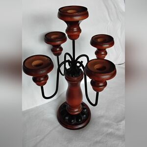 Vtg Wood & Metal Five-Arm Candelabra By Homco